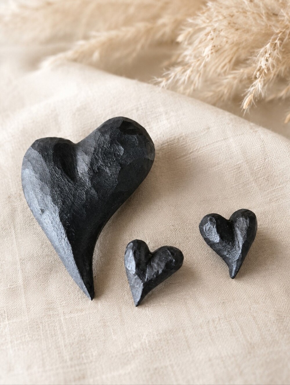 NWT! Tri'Kerie | Black Hand-Carved Heart Stud Earrings & Brooch